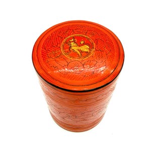 Vintage Burmese Lacquer Box - Red Hand Painted Container - Lidded Storage Box - Made in Burma
