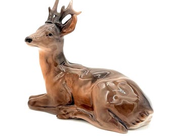 Royal Copenhagen Lying Stag Deer Figurine No. 756 - Knud Kyhn Danish Porcelain Wildlife Sculpture