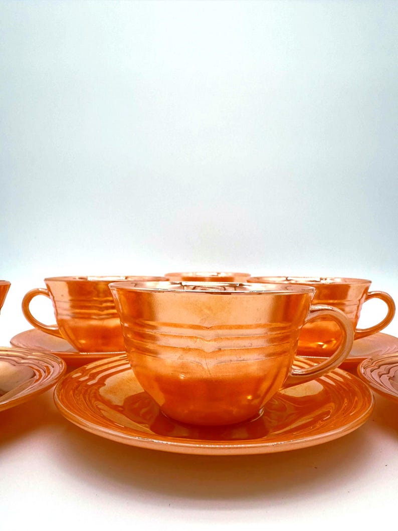 Fire-King Peach Luster Cup and Saucer Set - Thumbnail 3