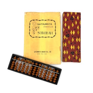 Vintage Satsumaya Soroban Abacus with Original Box & Manual (Tokyo, Japan, Mid-Century)