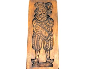Large Vintage Wooden Speculaas Cookie Mold - Hand Carved Spekulatius Springerle Board - Court Jester Folk Art