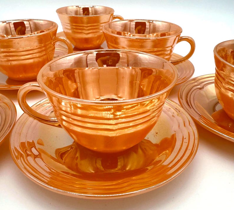 Fire-King Peach Luster Cup and Saucer Set - Thumbnail 5