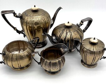 1847 Rogers Bros Silverplate Tea Set – 5 Piece Edwardian Art Deco
