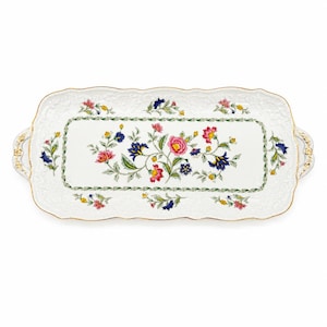 Vintage Momoyama Fine China Floral Platter – Japanese Porcelain Handled Serving Tray with Gold Trim