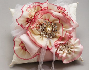 Pink Ruffle Swarovski Crystal Ring Pillow