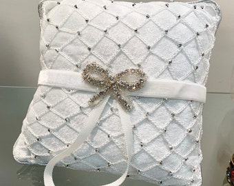 Crystal and Velvet Wedding Ring Pillow | Ring Bearer | Ring Boy Pillow | White Ring Pillow | Crystal Ring Pillow | Wedding Ceremony