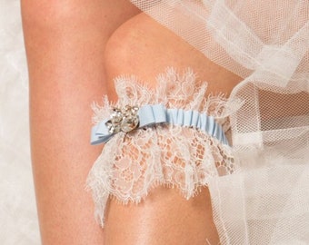 Something Blue French Lace Wedding Garter with Swarovski Crystal Detail | Bridal Garter | Keepsake Garter | Garter Set | Gift for the Brides