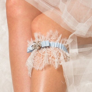 Something Blue French Lace Wedding Garter with Swarovski Crystal Detail Bridal Garter Keepsake Garter Garter Set Gift for the Brides image 1