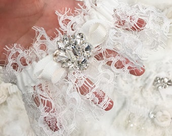 Liga de boda de encaje francés festoneado
