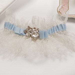 Something Blue French Lace Wedding Garter with Swarovski Crystal Detail Bridal Garter Keepsake Garter Garter Set Gift for the Brides image 2