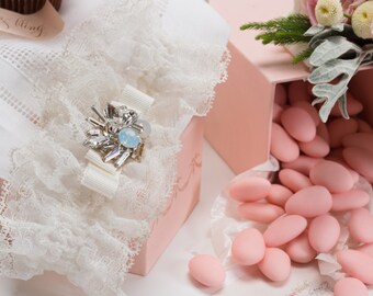 Aimmie - Simple French Lace Wedding Garter with Custom Creative Touch Swarovski Crystal Detail