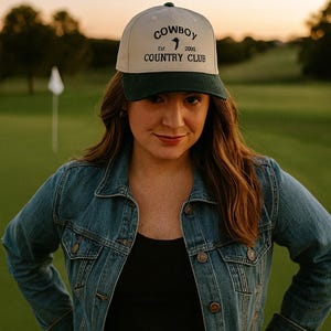 Gorra de golf estilo western / Gorra snapback estilo Cowboy Country Club / Bordado verde tostado imagen 2