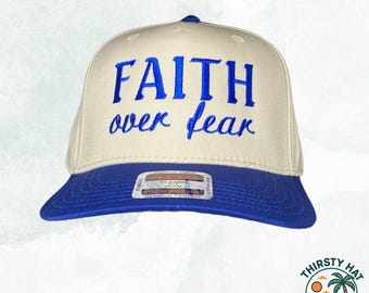 Christian Hat for Women | Faith Over Fear Embroidered Snapback | Religious Trucker Hat