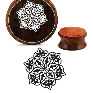 Motif mandala floral ancien, Tampon en bois de forme ronde, Décoration d'intérieur, Tampons pour fabrication de cartes, Tampons pour argile, PRB-35