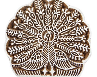 Peacock Design Wooden Printing Block, Indian Art Craft Stamp