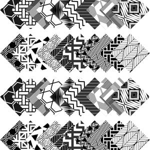 May include: A set of 20 black and white patterned square tiles. The tiles feature geometric designs, including zigzags, stripes, and abstract patterns.