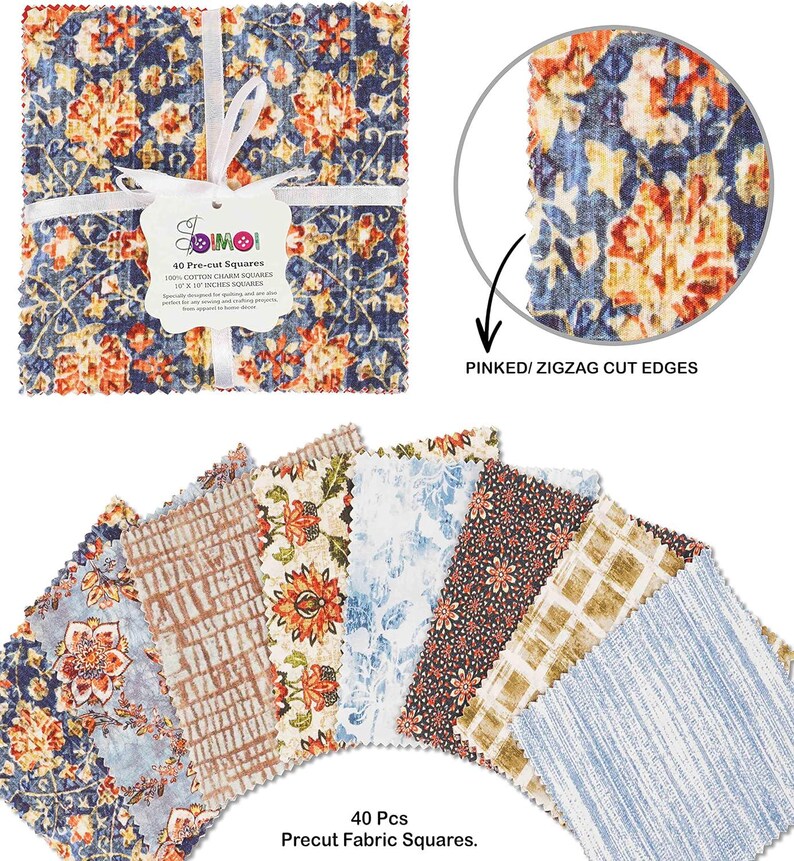 14 pcs 20 x 20 inch cotton fabric square quilting... Floral Print Cotton Fabric Squares: Quilting Charm Pack, DIY Craft - Etsy