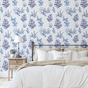 S4sassy Selbstklebende Tapete, Schälen und Aufkleben Kontaktpapier für Wand, Akzentwand im Eingangsbereich, Blauer Farn und Laubdruck Wandbild Wandpapier