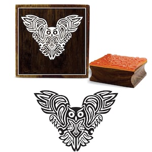 Square Owl Pattern Stamp Block, Wooden Rubber Stamp, Textile Stamps Printing Block, Scrap-Booking Craft Stamps By 1 Pc, PRB-441