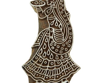 Hand Carved Indian Woman Wooden Block Stamp, Textile Printing
