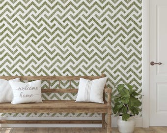 S4Sassy Peel & Stick-vinylbehang - groene verwijderbare moderne wandbekleding voor slaapkamers, woonruimtes, contactpapier met zigzagprint, waterdicht