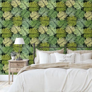 Carta da parati in vinile S4Sassy Peel & Stick, carta da parati adesiva con foglie, impermeabile, rivestimento murale verde rimovibile per camere da letto, soggiorni e casa