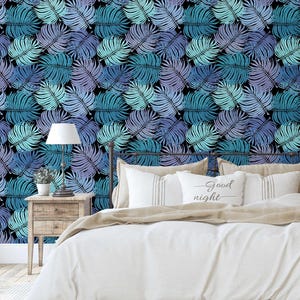 Carta da parati in vinile S4Sassy Peel & Stick, carta da parati con effetto sfumato di palma tropicale viola chic per arredamento di interni, camere da letto, soggiorni, spazi in affitto, armadi.