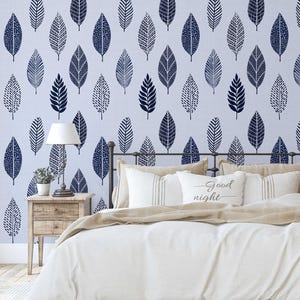 S4sassy Self Adhesive Wallpaper, Blue Leaf Print Mural Wall Paper, Peel and Stick Contact Paper for Wall, Entryway accent wall, Office Decor