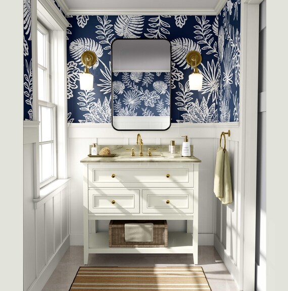 S4Sassy Tropische Tapete Schwarz - Selbstklebende Vinyl Wandverkleidung 63x914cm