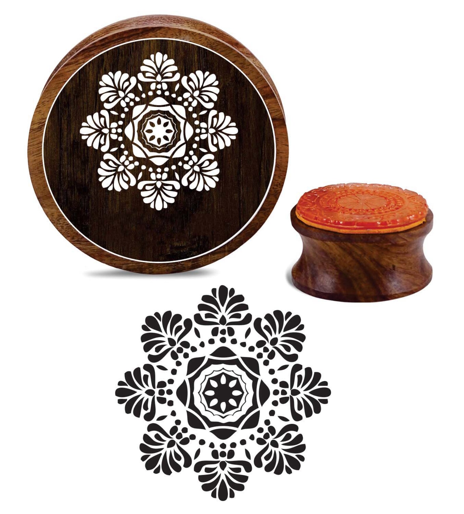 Floral Design Wood Stamp Round Shape Wooden Rubber Stamp Etsy
