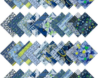 Blue Asian Prints Cotton Fabric Squares – 5x5 Charm Pack, Quilting