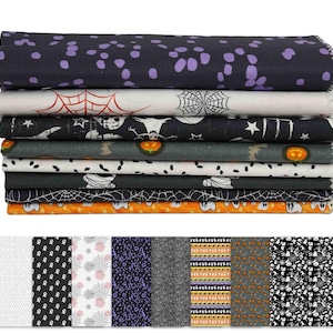 Halloween Cotton Fabric Fat Quarter Bundle – Black Prints, Quilting Squares