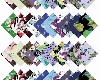 Cuadrados de tela de algodón con estampado floral – Paquete de encanto para patchwork morado