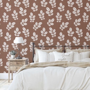 S4sassy Selbstklebende Tapete, braunes Blatt-Druck-Wandbild-Tapete, Schälen und aufkleben-Kontaktpapier für Wand, Eingangsbereich-Akzentwand, Bürodekor