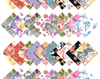 Cuadrados de tela de algodón con estampado floral: paquete de 40 piezas para patchwork.