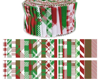 Christmas Checks Fabric Jelly Roll – Red & Green Cotton Quilting Strips
