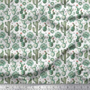 Soimoi Cotton White Fabric - by The Yard,Floral, Succulents & Cactus Tree Printed Material Fabric for Textile Home Decor, Designer Fabric
