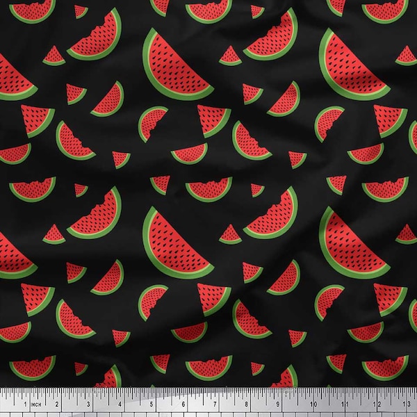 Soimoi Cotton Black Fabric - by The Yard, Watermelon Fruits Printed Material for Kids Clothing, Curtains, Tablecloth, Quilting, Apparel