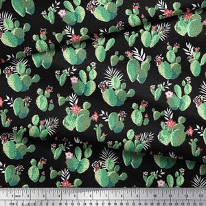 Soimoi Cotton Black Fabric - by The Yard, Floral & Cactus Tree Printed Material for Quilting, Kurtis, Kids Clothing, Curtains, Tablecloth