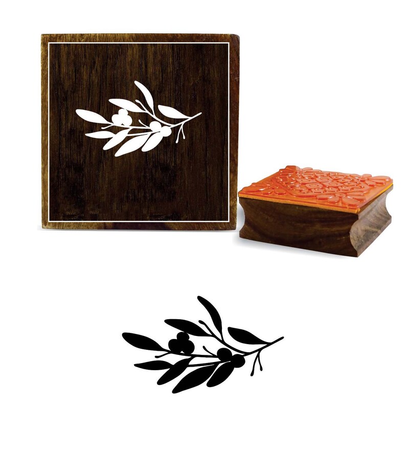Decorative Beautiful Olive Branch with Leaves Design Brown Wooden Rubber Stamp PRB-995 Apparel Fabric Stamp,\u00a0Scrap-Booking Craft By 1 Pc