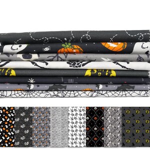 Halloween Fat Quarter Bundle – Gray Cotton Fabric, DIY Quilting (8 Pcs)