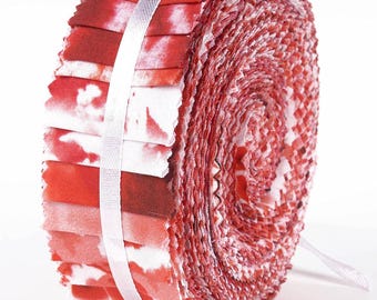 Tie Dye Fabric Strips – 40 Red Cotton Jelly Rolls for Quilting