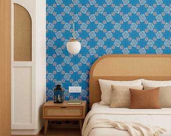 Papel tapiz autoadhesivo S4sassy, revestimiento de paredes con azulejos florales azules, papel tapiz autoadhesivo para paredes de entrada, salpicadero de cocina y decoración del hogar.