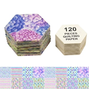 Soimoi Hexagon voorgesneden quiltset – 120 katoenen zeshoeken + 120 EPP-papier – 1,75" katoenquiltvormen voor Engelse paper piecing