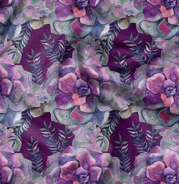 Soimoi Poly Georgette Red Fabric - By The Yard - 42 Inch Wide - Flower & Leaves Watercolor Palette