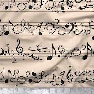 Soimoi Cotton Ivory Fabric - by The Yard, Notes Musical Instrument Printed Material Fabric for Home Projects, Clothing, Upholstery, Curtains