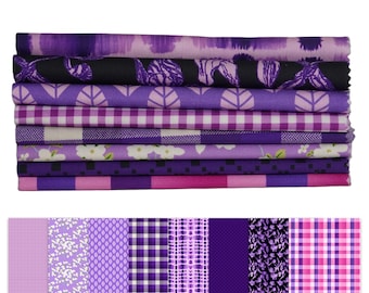 Paquete de 8 piezas de tela de algodón con estampado floral morado, cuadrados para patchwork