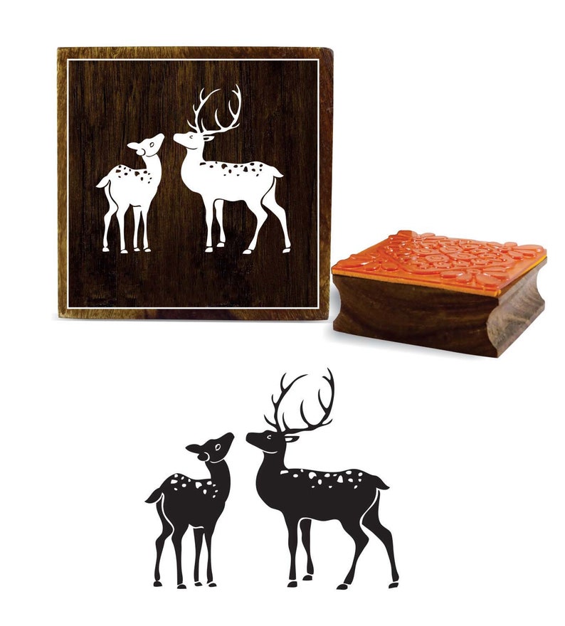Apparel Fabric Print Block Deer Pattern Stamp Block PRB-419 Craft Textile Square Wooden Rubber Stamp Scrap-Booking Block Print Stamp