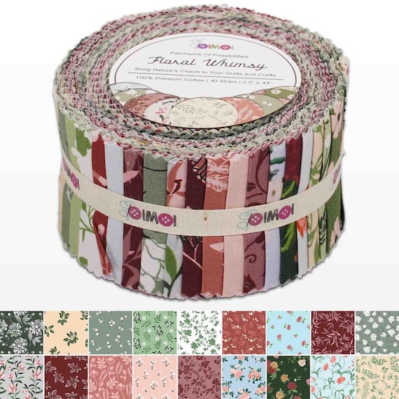 Floral Whimsy Jelly Roll, 100% Cotton Fabric Strips, Quilting, 2.5" x 44"