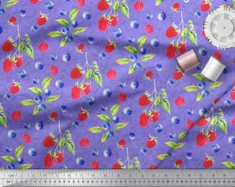 Soimoi Cotton Lavender Blue Fabric - by The Yard, Berries & Raspberry Fruits Printed Fabric Material Fabric for Designer Fabric, Quilting
